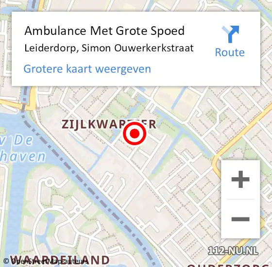 Locatie op kaart van de 112 melding: Ambulance Met Grote Spoed Naar Leiderdorp, Simon Ouwerkerkstraat op 7 februari 2023 09:32