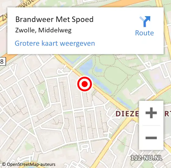 Locatie op kaart van de 112 melding: Brandweer Met Spoed Naar Zwolle, Middelweg op 7 februari 2023 09:54