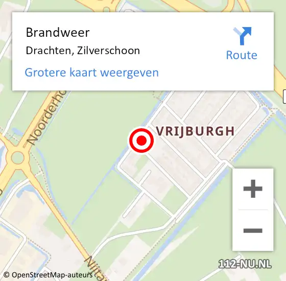 Locatie op kaart van de 112 melding: Brandweer Drachten, Zilverschoon op 7 februari 2023 10:03