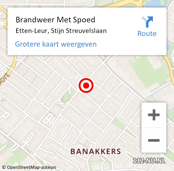 Locatie op kaart van de 112 melding: Brandweer Met Spoed Naar Etten-Leur, Stijn Streuvelslaan op 7 februari 2023 10:40