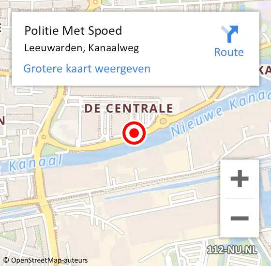 Locatie op kaart van de 112 melding: Politie Met Spoed Naar Leeuwarden, Kanaalweg op 7 februari 2023 11:08