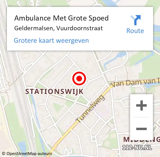 Locatie op kaart van de 112 melding: Ambulance Met Grote Spoed Naar Geldermalsen, Vuurdoornstraat op 14 augustus 2014 18:08