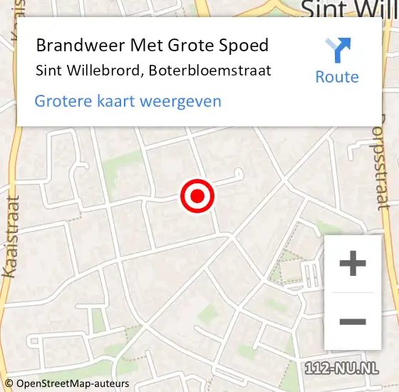 Locatie op kaart van de 112 melding: Brandweer Met Grote Spoed Naar Sint Willebrord, Boterbloemstraat op 7 februari 2023 13:09