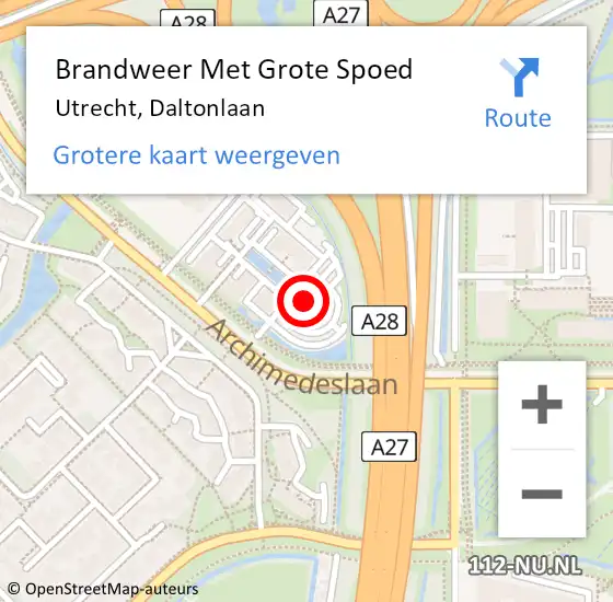 Locatie op kaart van de 112 melding: Brandweer Met Grote Spoed Naar Utrecht, Daltonlaan op 7 februari 2023 13:22