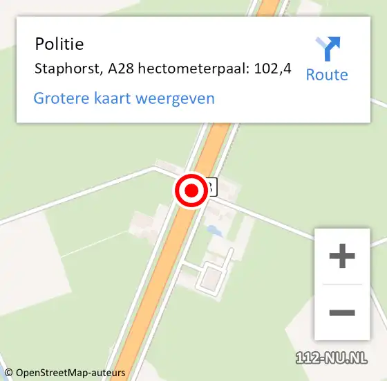 Locatie op kaart van de 112 melding: Politie Staphorst, A28 hectometerpaal: 102,4 op 7 februari 2023 13:23