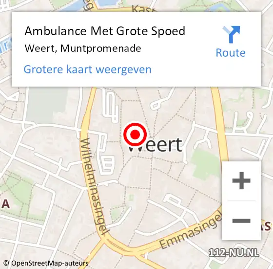 Locatie op kaart van de 112 melding: Ambulance Met Grote Spoed Naar Weert, Muntpromenade op 7 februari 2023 13:29