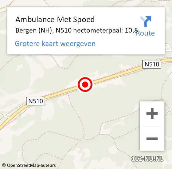 Locatie op kaart van de 112 melding: Ambulance Met Spoed Naar Bergen (NH), N510 hectometerpaal: 10,8 op 7 februari 2023 14:02