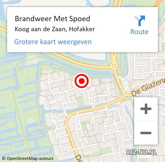 Locatie op kaart van de 112 melding: Brandweer Met Spoed Naar Koog aan de Zaan, Hofakker op 7 februari 2023 14:09