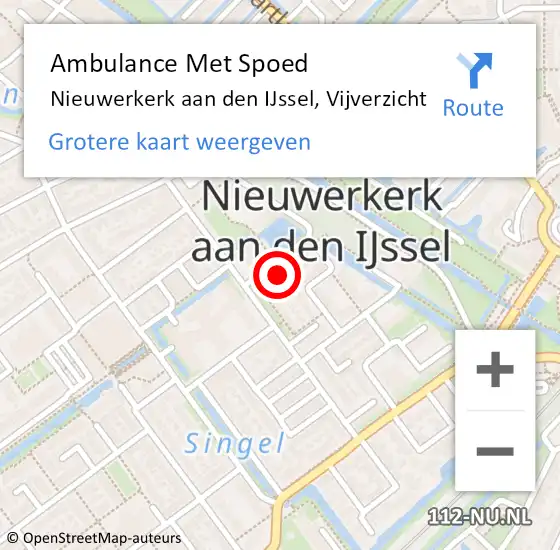 Locatie op kaart van de 112 melding: Ambulance Met Spoed Naar Nieuwerkerk aan den IJssel, Vijverzicht op 7 februari 2023 14:11