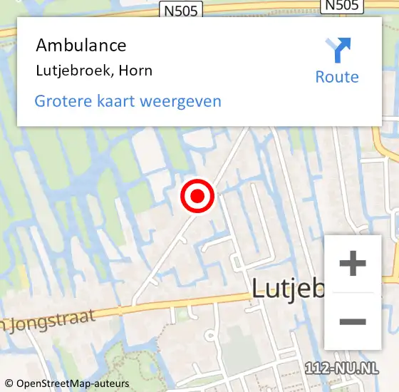 Locatie op kaart van de 112 melding: Ambulance Lutjebroek, Horn op 7 februari 2023 14:38