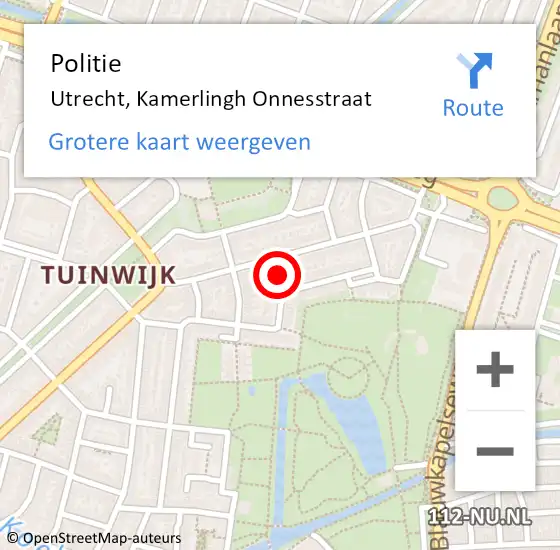 Locatie op kaart van de 112 melding: Politie Utrecht, Kamerlingh Onnesstraat op 7 februari 2023 14:42