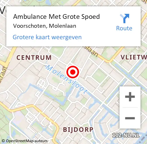 Locatie op kaart van de 112 melding: Ambulance Met Grote Spoed Naar Voorschoten, Molenlaan op 7 februari 2023 15:03