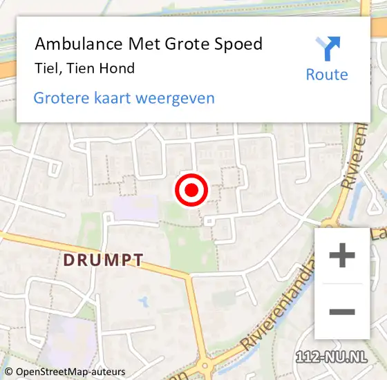 Locatie op kaart van de 112 melding: Ambulance Met Grote Spoed Naar Tiel, Tien Hond op 7 februari 2023 15:24