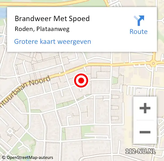 Locatie op kaart van de 112 melding: Brandweer Met Spoed Naar Roden, Plataanweg op 7 februari 2023 15:38