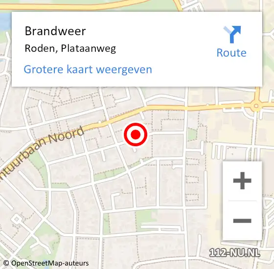 Locatie op kaart van de 112 melding: Brandweer Roden, Plataanweg op 7 februari 2023 15:40