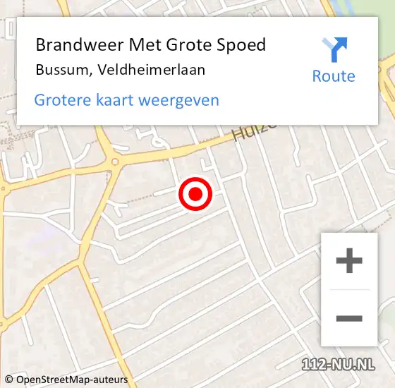 Locatie op kaart van de 112 melding: Brandweer Met Grote Spoed Naar Bussum, Veldheimerlaan op 7 februari 2023 16:13