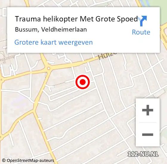 Locatie op kaart van de 112 melding: Trauma helikopter Met Grote Spoed Naar Bussum, Veldheimerlaan op 7 februari 2023 16:14