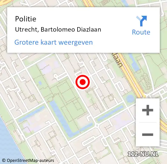 Locatie op kaart van de 112 melding: Politie Utrecht, Bartolomeo Diazlaan op 7 februari 2023 16:16