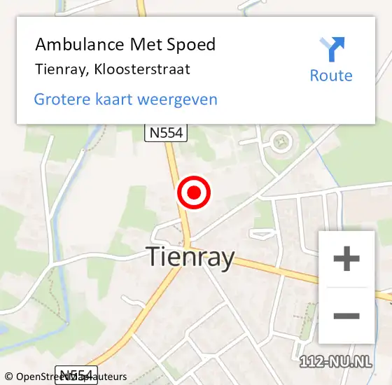 Locatie op kaart van de 112 melding: Ambulance Met Spoed Naar Tienray, Kloosterstraat op 14 augustus 2014 18:57