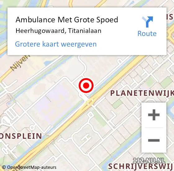 Locatie op kaart van de 112 melding: Ambulance Met Grote Spoed Naar Heerhugowaard, Titanialaan op 7 februari 2023 17:08