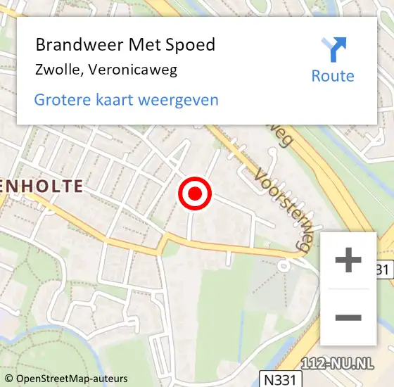 Locatie op kaart van de 112 melding: Brandweer Met Spoed Naar Zwolle, Veronicaweg op 7 februari 2023 17:23