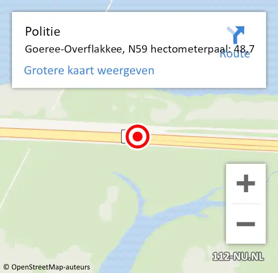 Locatie op kaart van de 112 melding: Politie Goeree-Overflakkee, N59 hectometerpaal: 48,7 op 7 februari 2023 17:26