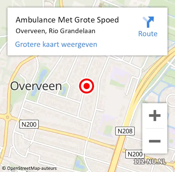 Locatie op kaart van de 112 melding: Ambulance Met Grote Spoed Naar Overveen, Rio Grandelaan op 7 februari 2023 17:27