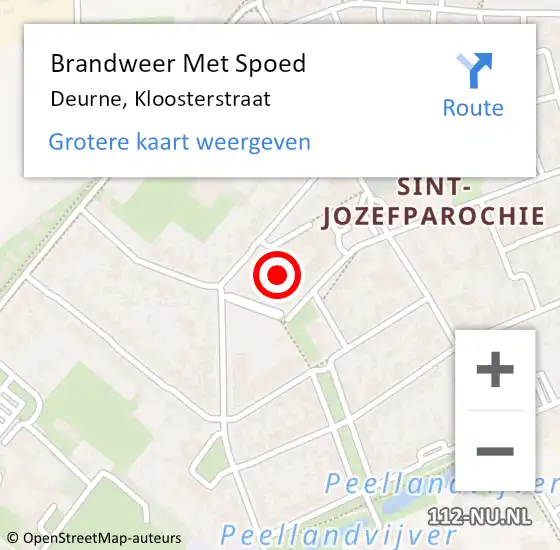 Locatie op kaart van de 112 melding: Brandweer Met Spoed Naar Deurne, Kloosterstraat op 7 februari 2023 18:29