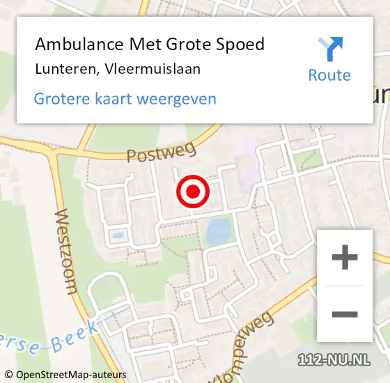 Locatie op kaart van de 112 melding: Ambulance Met Grote Spoed Naar Lunteren, Vleermuislaan op 7 februari 2023 19:01