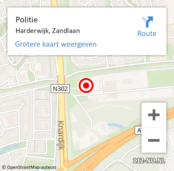 Locatie op kaart van de 112 melding: Politie Harderwijk, Zandlaan op 7 februari 2023 19:40