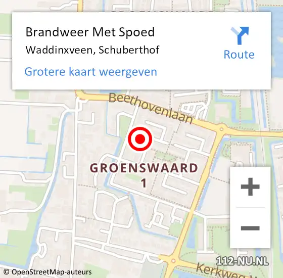 Locatie op kaart van de 112 melding: Brandweer Met Spoed Naar Waddinxveen, Schuberthof op 7 februari 2023 19:40