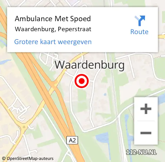 Locatie op kaart van de 112 melding: Ambulance Met Spoed Naar Waardenburg, Peperstraat op 7 februari 2023 19:40