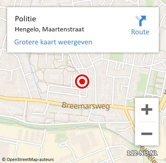 Locatie op kaart van de 112 melding: Politie Hengelo, Maartenstraat op 7 februari 2023 19:45