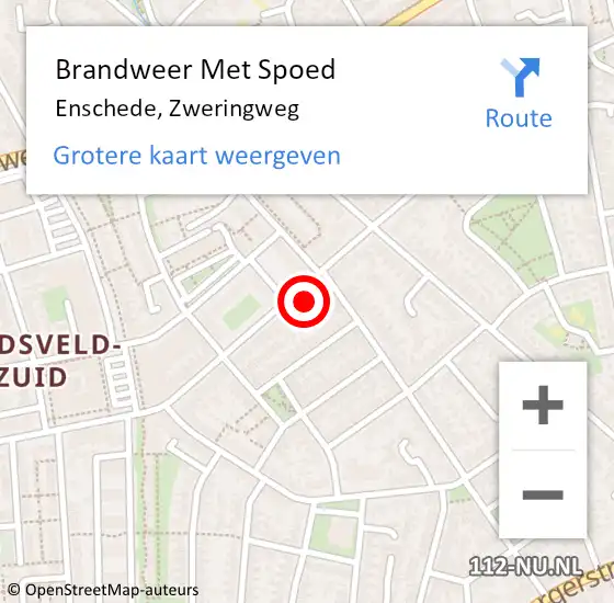Locatie op kaart van de 112 melding: Brandweer Met Spoed Naar Enschede, Zweringweg op 7 februari 2023 20:18