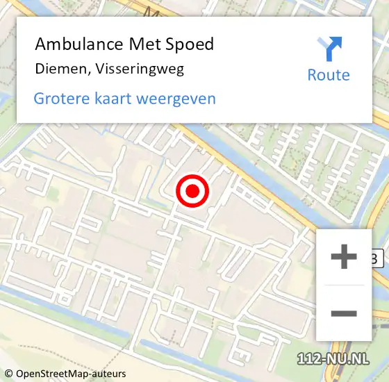 Locatie op kaart van de 112 melding: Ambulance Met Spoed Naar Diemen, Visseringweg op 7 februari 2023 20:26