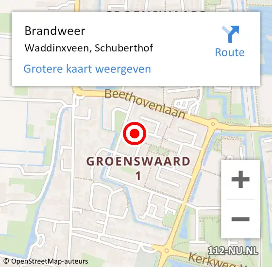 Locatie op kaart van de 112 melding: Brandweer Waddinxveen, Schuberthof op 7 februari 2023 20:33