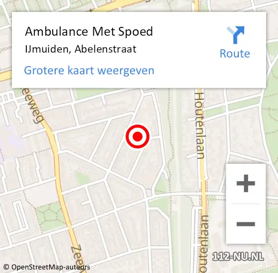 Locatie op kaart van de 112 melding: Ambulance Met Spoed Naar IJmuiden, Abelenstraat op 7 februari 2023 20:59