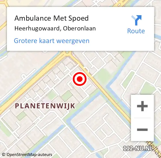 Locatie op kaart van de 112 melding: Ambulance Met Spoed Naar Heerhugowaard, Oberonlaan op 7 februari 2023 21:12