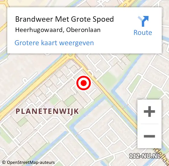 Locatie op kaart van de 112 melding: Brandweer Met Grote Spoed Naar Heerhugowaard, Oberonlaan op 7 februari 2023 21:24