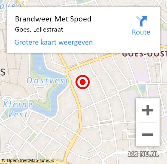 Locatie op kaart van de 112 melding: Brandweer Met Spoed Naar Goes, Leliestraat op 7 februari 2023 23:12