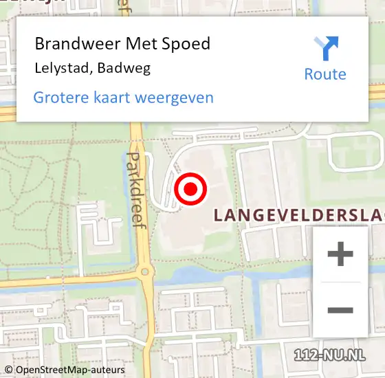 Locatie op kaart van de 112 melding: Brandweer Met Spoed Naar Lelystad, Badweg op 7 februari 2023 23:15