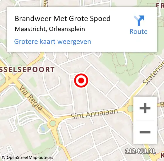 Locatie op kaart van de 112 melding: Brandweer Met Grote Spoed Naar Maastricht, Orleansplein op 7 februari 2023 23:57