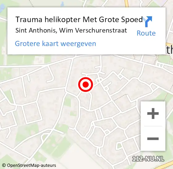 Locatie op kaart van de 112 melding: Trauma helikopter Met Grote Spoed Naar Sint Anthonis, Wim Verschurenstraat op 8 februari 2023 00:12