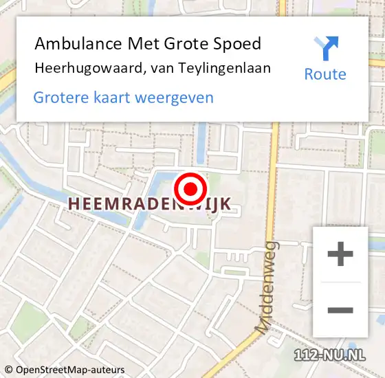 Locatie op kaart van de 112 melding: Ambulance Met Grote Spoed Naar Heerhugowaard, van Teylingenlaan op 8 februari 2023 02:53