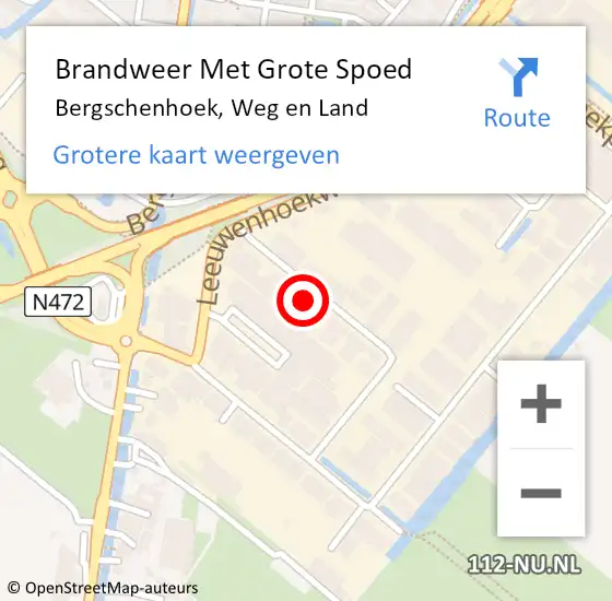Locatie op kaart van de 112 melding: Brandweer Met Grote Spoed Naar Bergschenhoek, Weg en Land op 8 februari 2023 03:04
