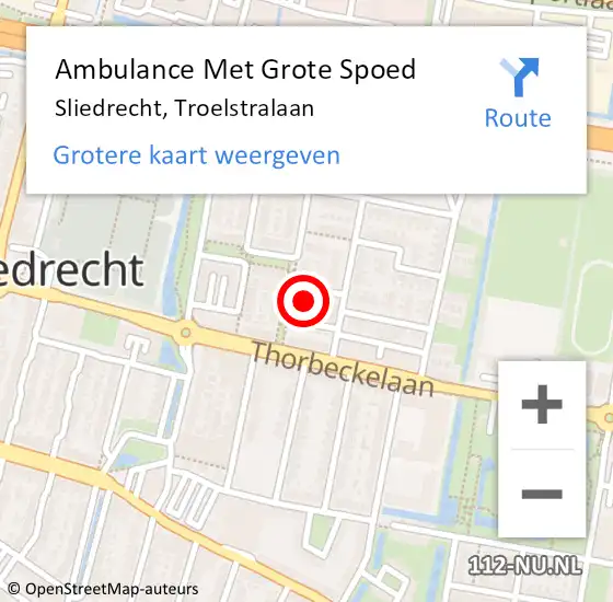 Locatie op kaart van de 112 melding: Ambulance Met Grote Spoed Naar Sliedrecht, Troelstralaan op 8 februari 2023 03:13