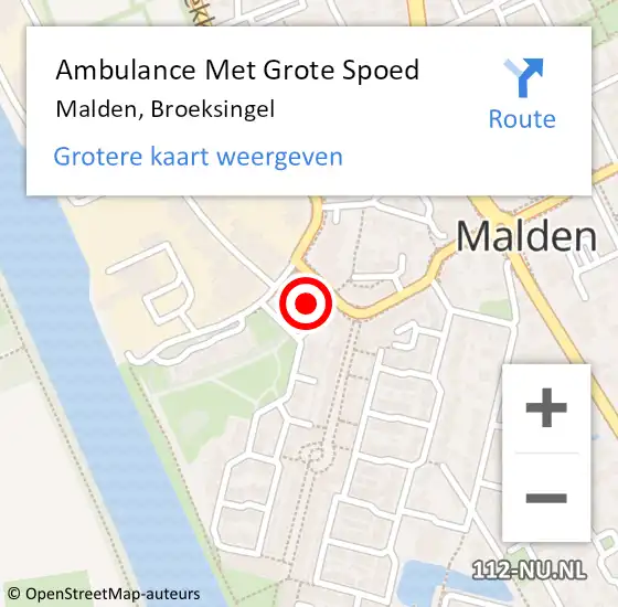 Locatie op kaart van de 112 melding: Ambulance Met Grote Spoed Naar Malden, Broeksingel op 8 februari 2023 04:22