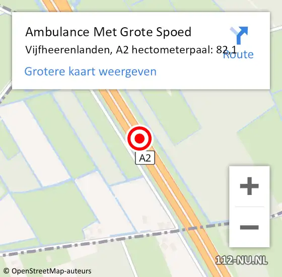 Locatie op kaart van de 112 melding: Ambulance Met Grote Spoed Naar Vijfheerenlanden, A2 hectometerpaal: 82,1 op 8 februari 2023 05:48