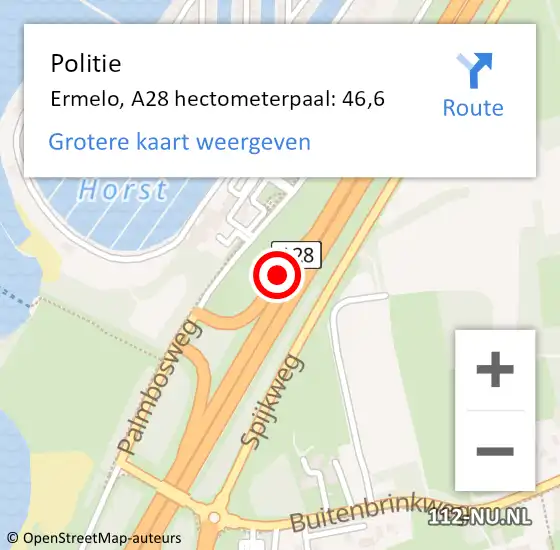 Locatie op kaart van de 112 melding: Politie Zeewolde, A28 hectometerpaal: 46,6 op 8 februari 2023 06:11
