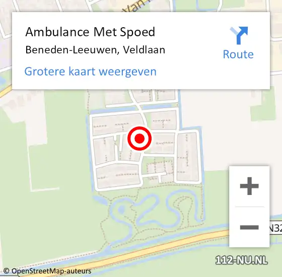 Locatie op kaart van de 112 melding: Ambulance Met Spoed Naar Beneden-Leeuwen, Veldlaan op 8 februari 2023 06:33